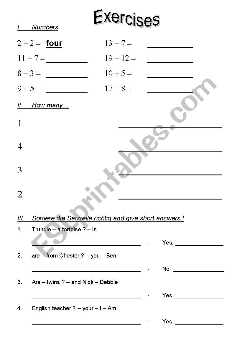 numbers, plural question worksheet