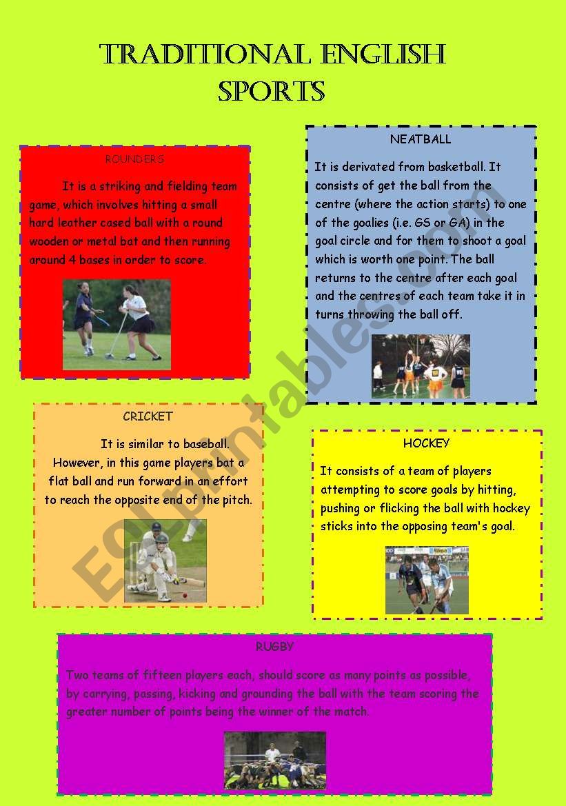 TRADITIONAL ENGLISH SPORTS worksheet