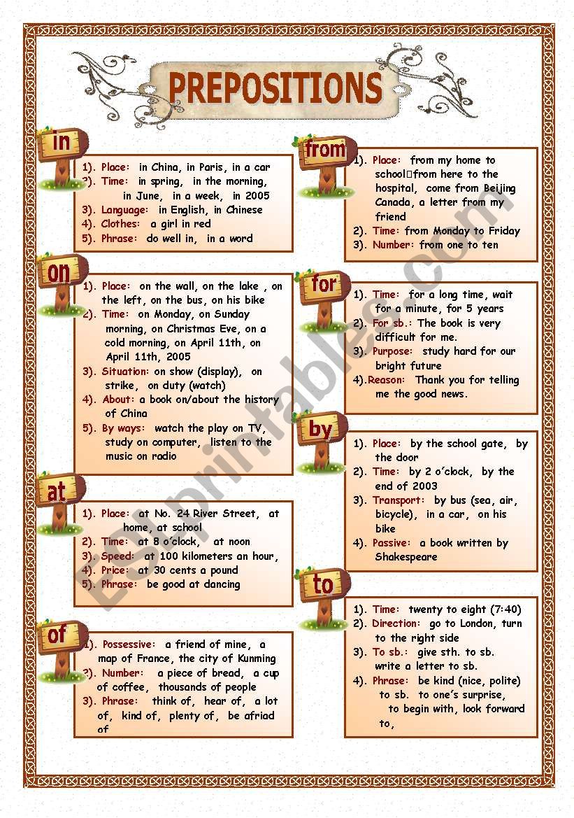 Prepositions worksheet