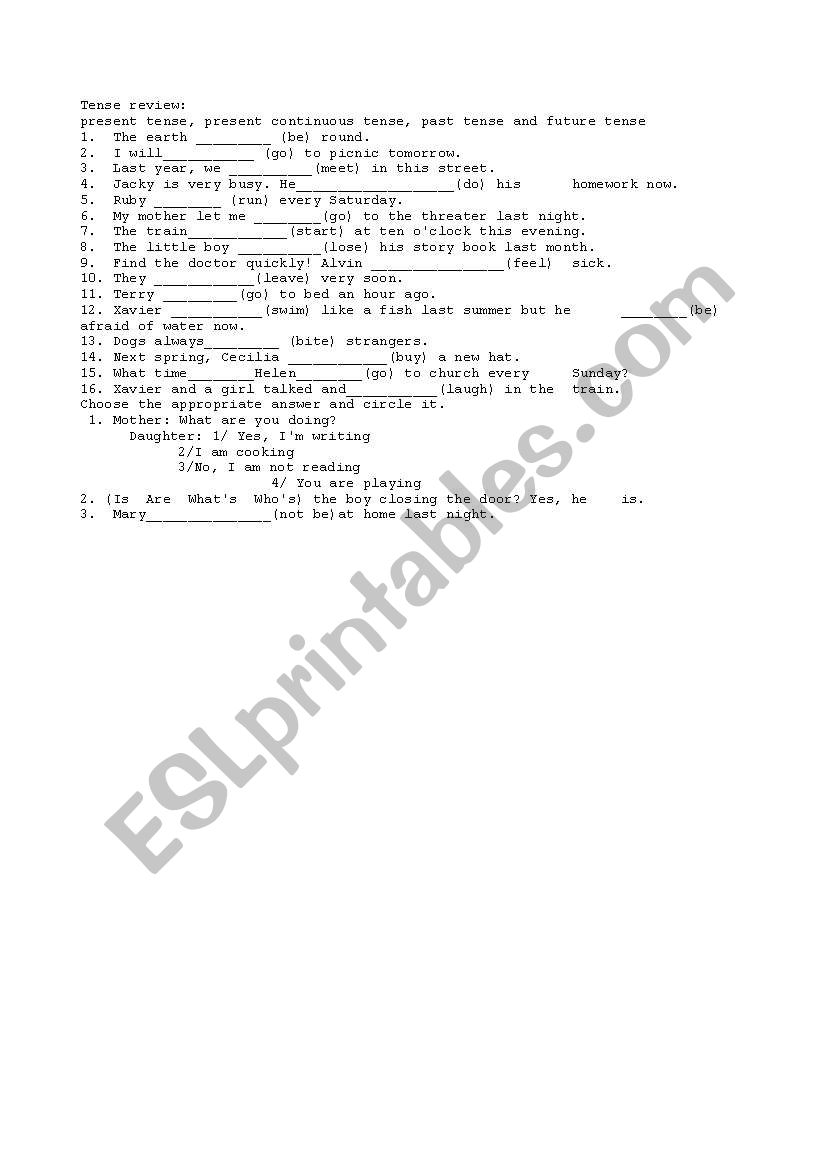 Tense Review worksheet