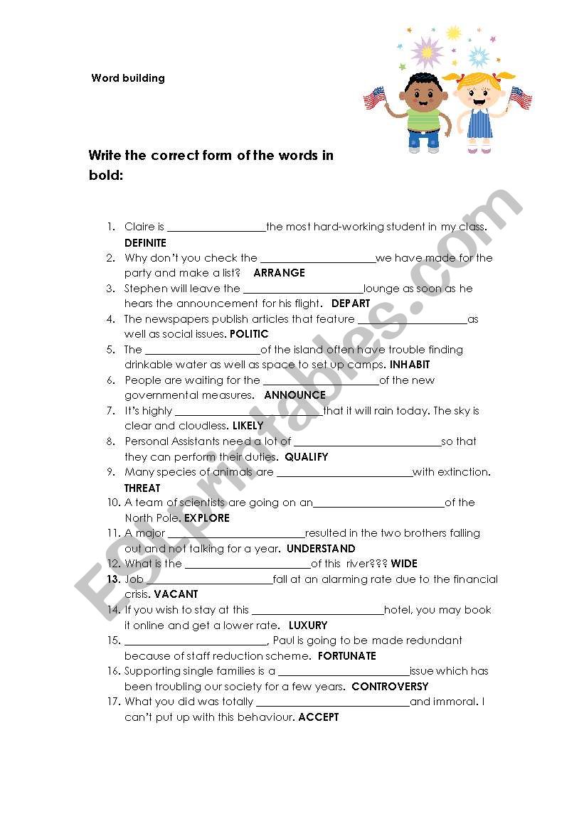 word building worksheet