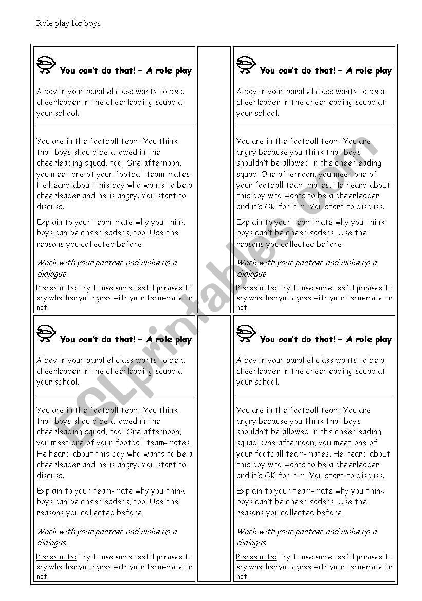 Role play cards for boys and girls