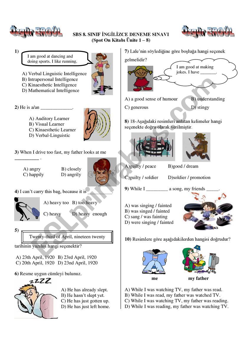 Multiple Choice Test for 8th Classes in Turkey