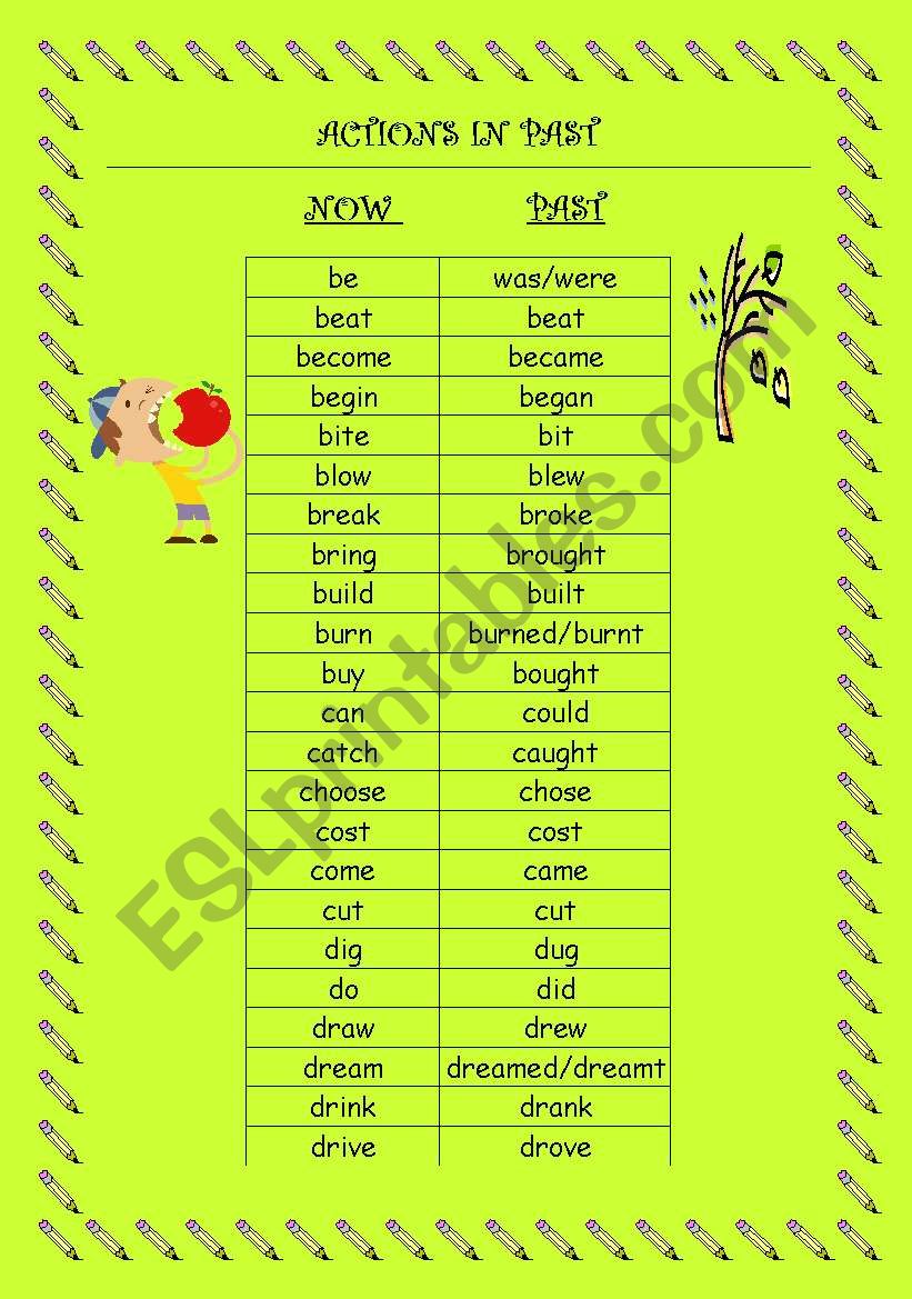 ACTIONS IN PAST I/IV worksheet