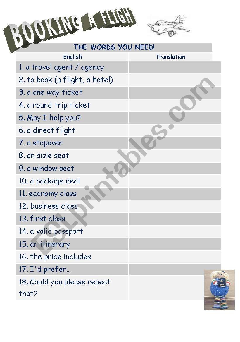 travel vocabulary & dialogue  worksheet