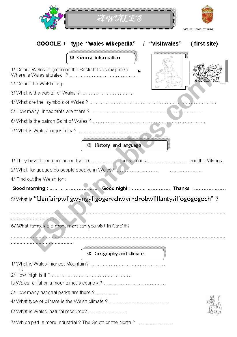 a Wales webquest worksheet