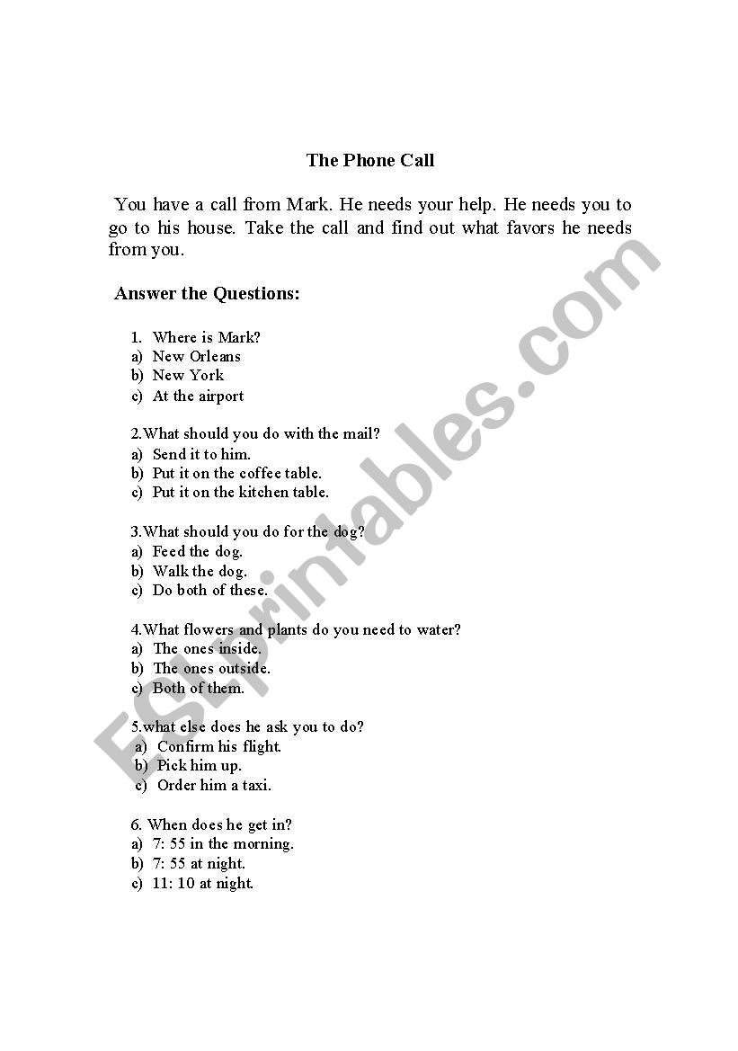 The Phone Call worksheet