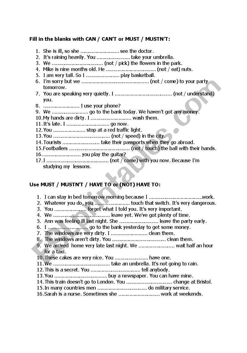 modal verbs worksheet