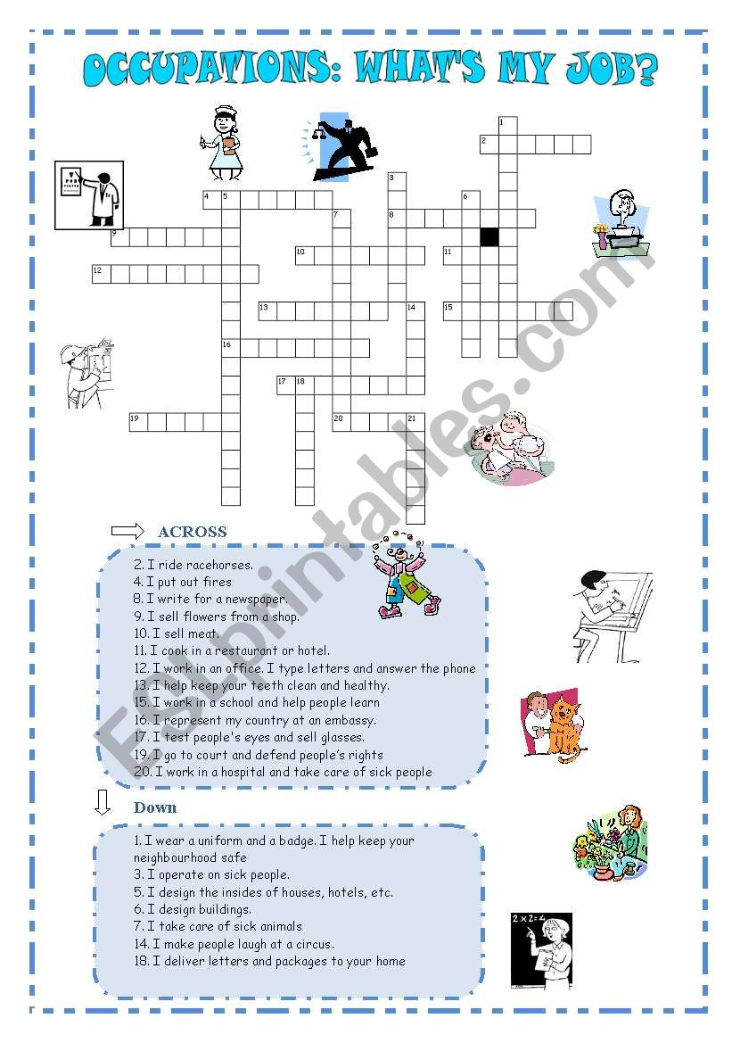 Jobs and occupations crossword