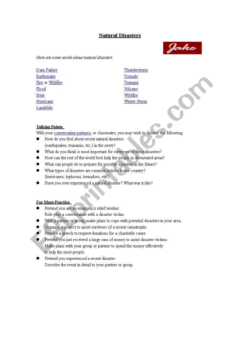 disaster worksheet