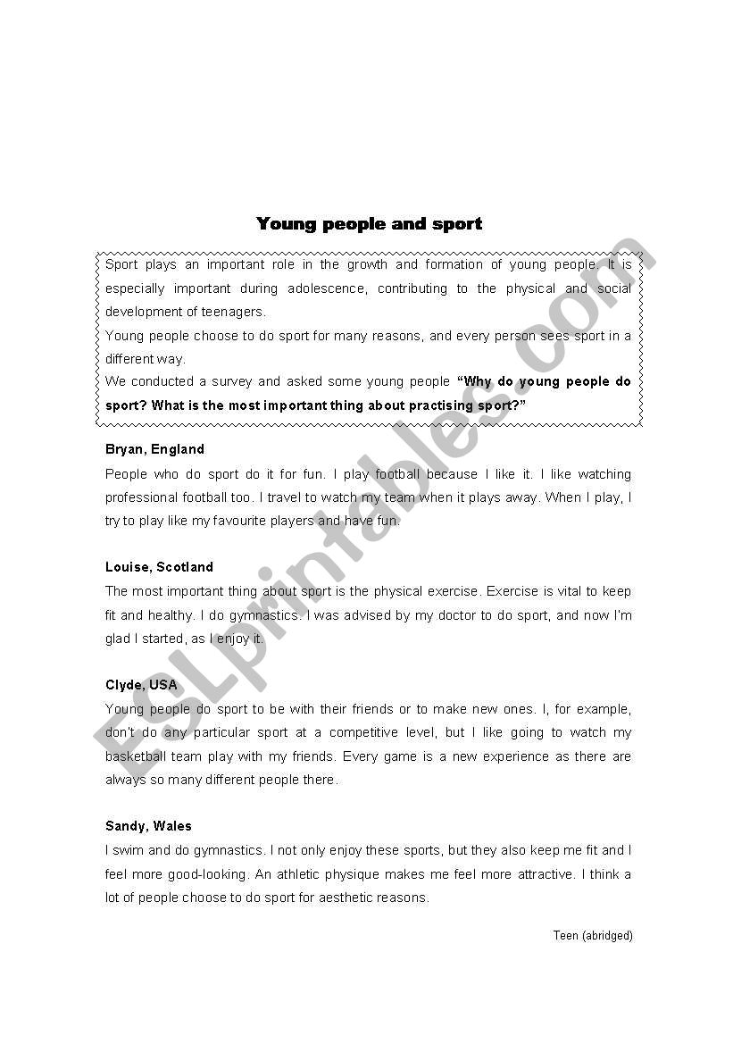 Written test about Sports worksheet