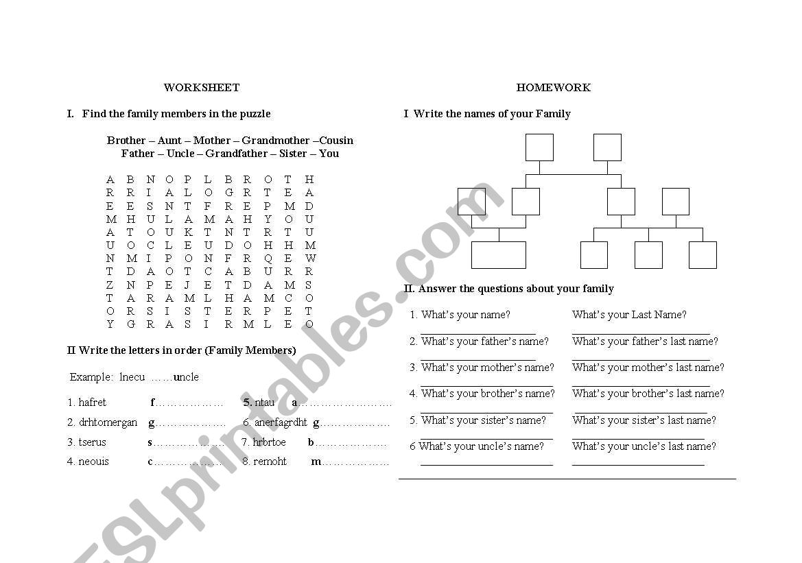 family worksheet