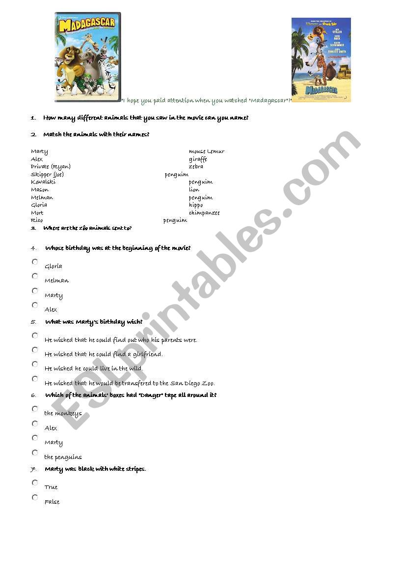 Video Activity - MADAGASCAR worksheet