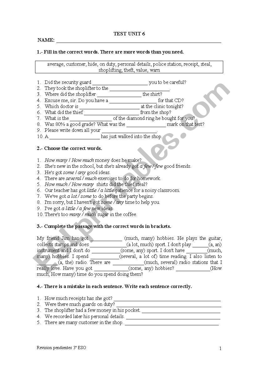 Revision of vocabulary, how much/may finding errors, punctuation 