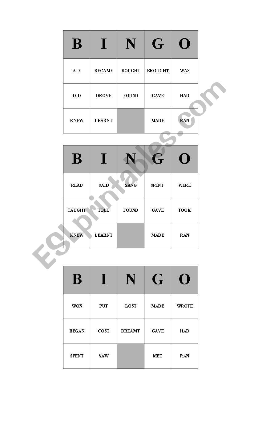 game:Bingo-irregular verbs worksheet