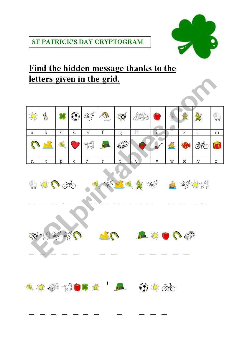 St Patricks cryptogram worksheet