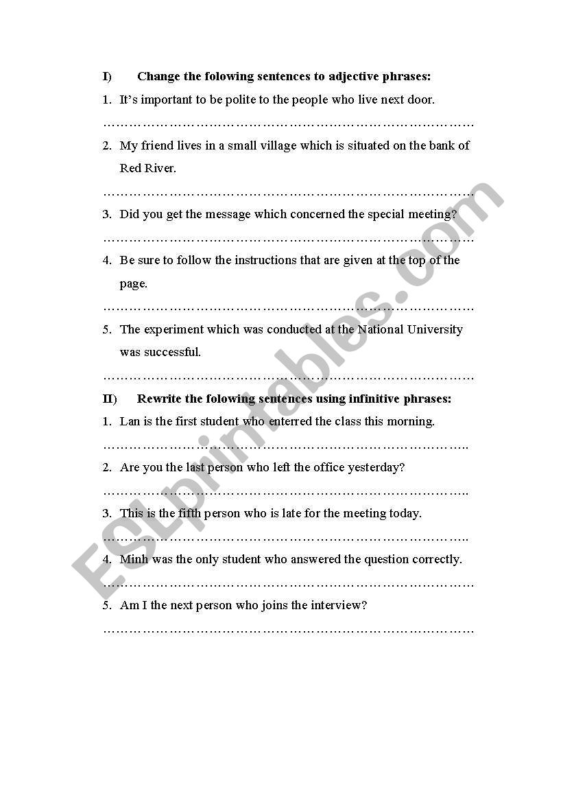 relative clauses reduced worksheet