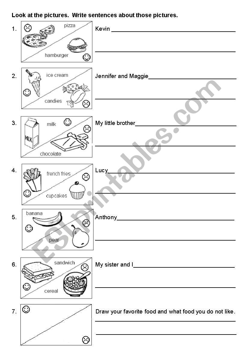 Food, like and dislike worksheet