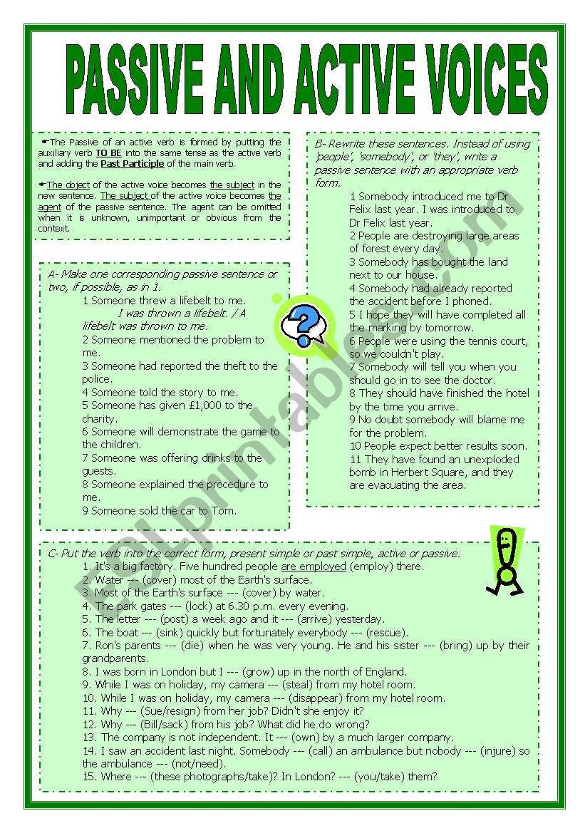 PASSIVE AND ACTIVE VOICES worksheet