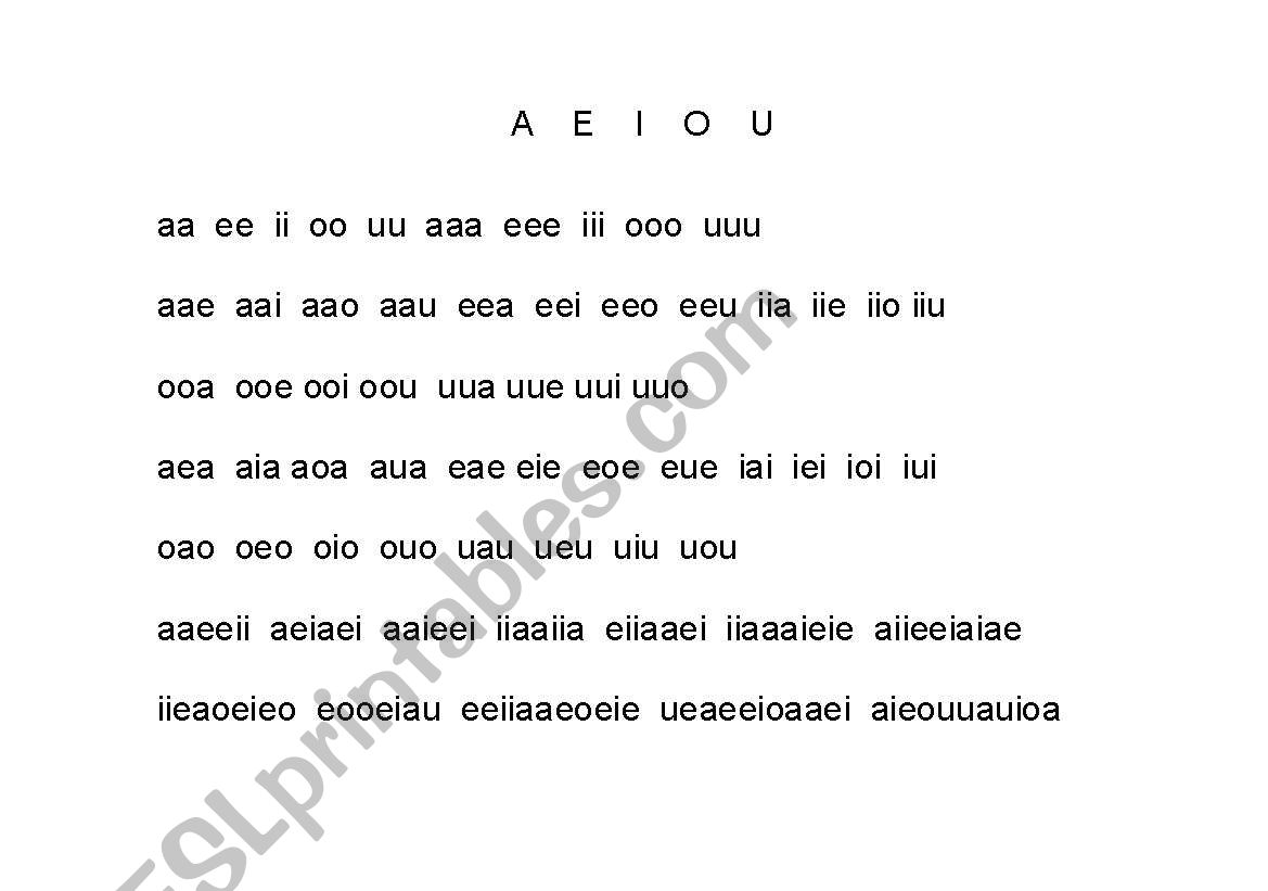 A E I O U worksheet