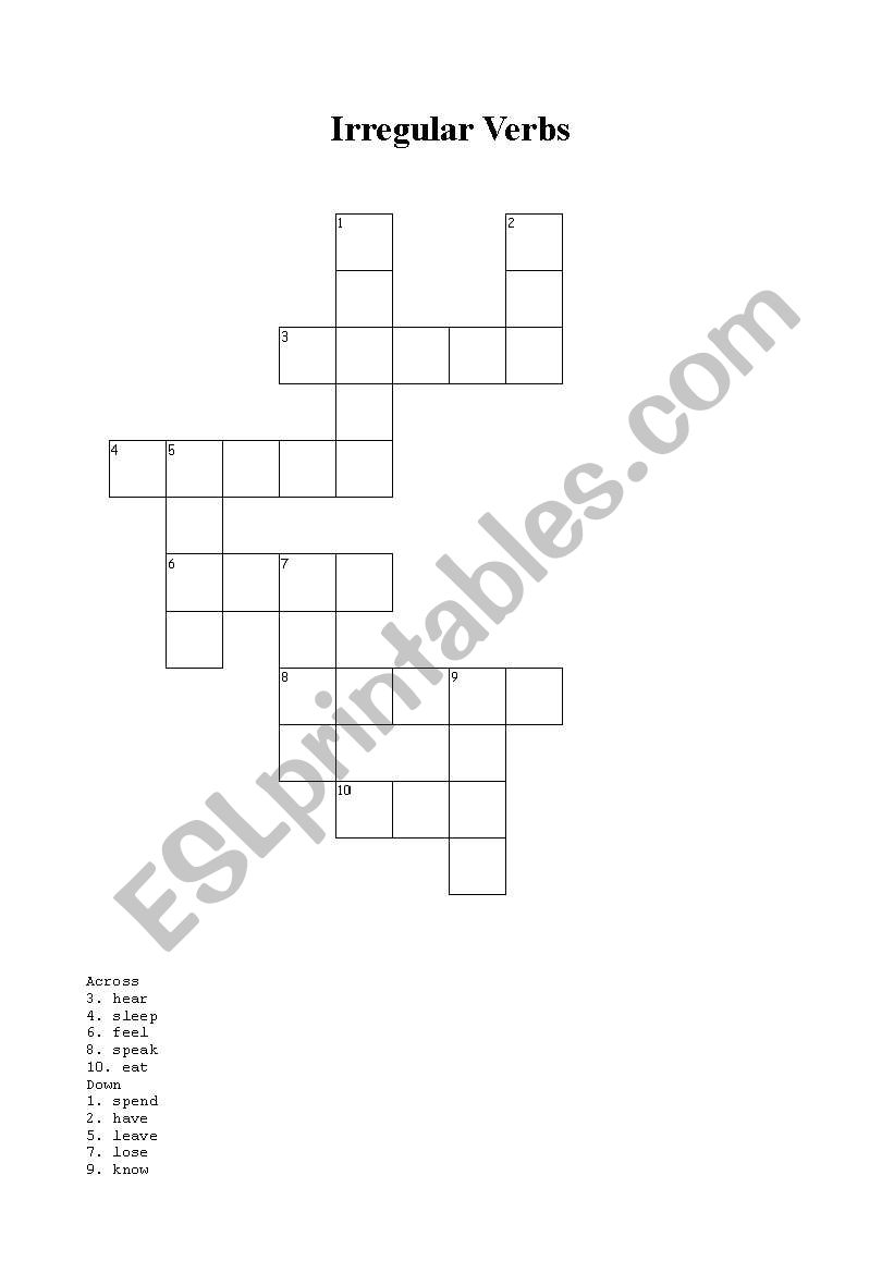 Irregular Verb crossword worksheet