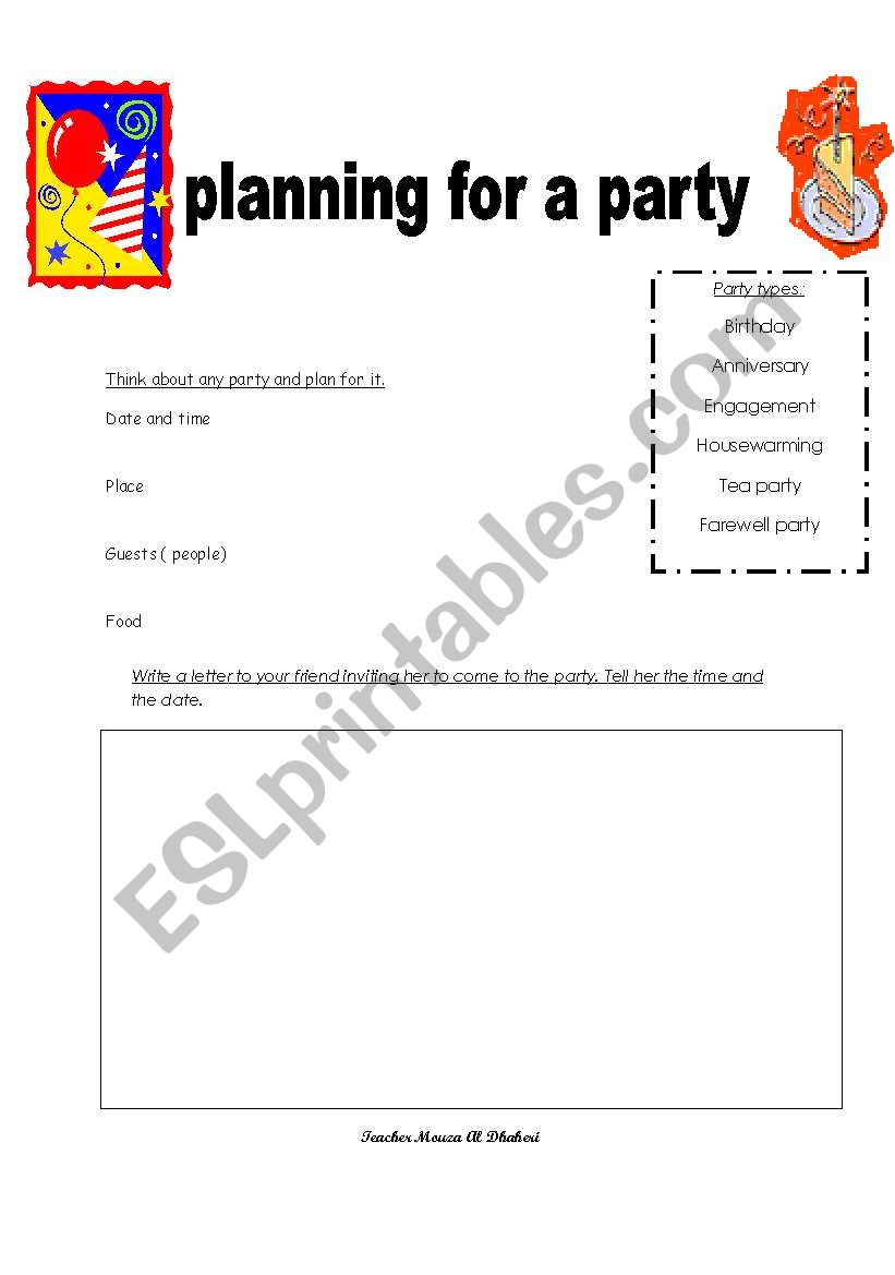  party worksheet