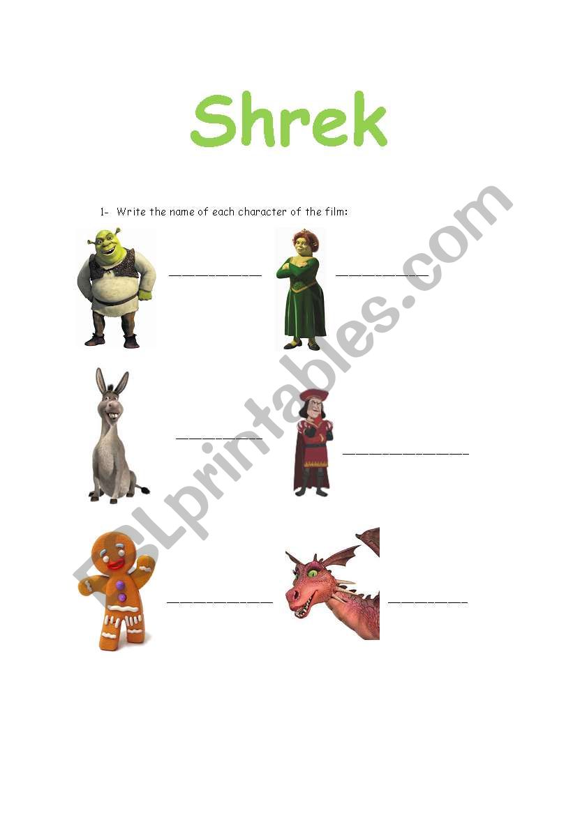 Shrek worksheet