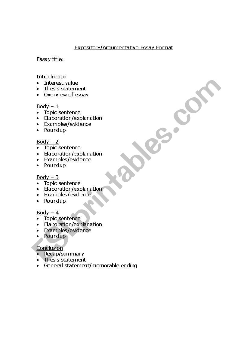 Expository Essay Format worksheet