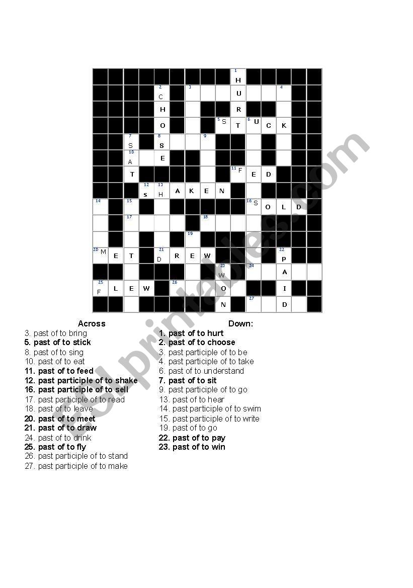 Irregular Verb Crossword worksheet