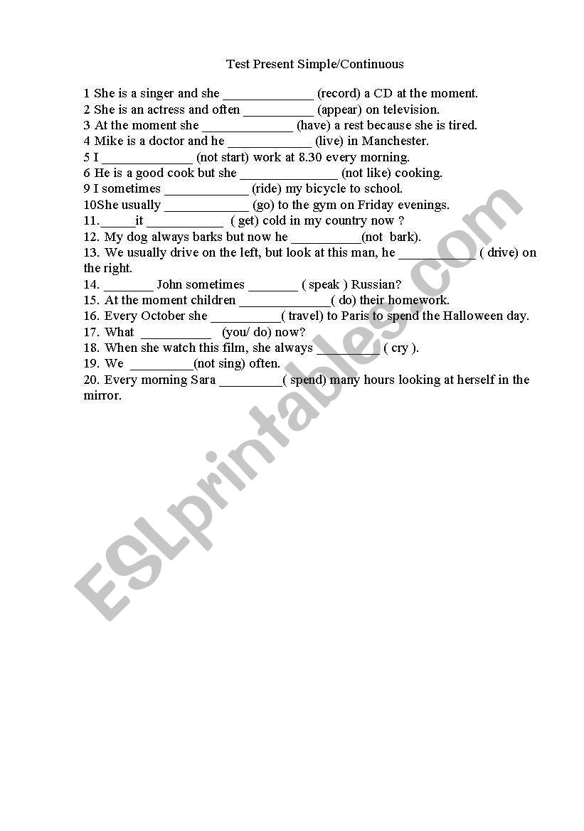 present simple/progressive worksheet