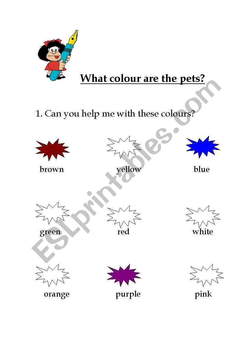 What colour are the pets? worksheet