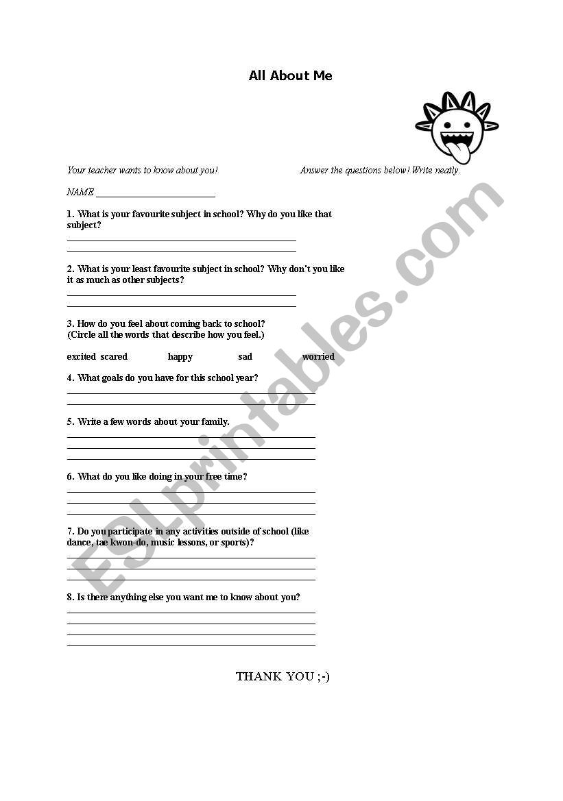 all about me worksheet