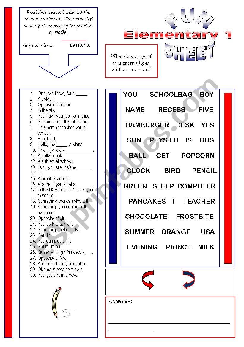 Fun Sheet Elementary 1 worksheet