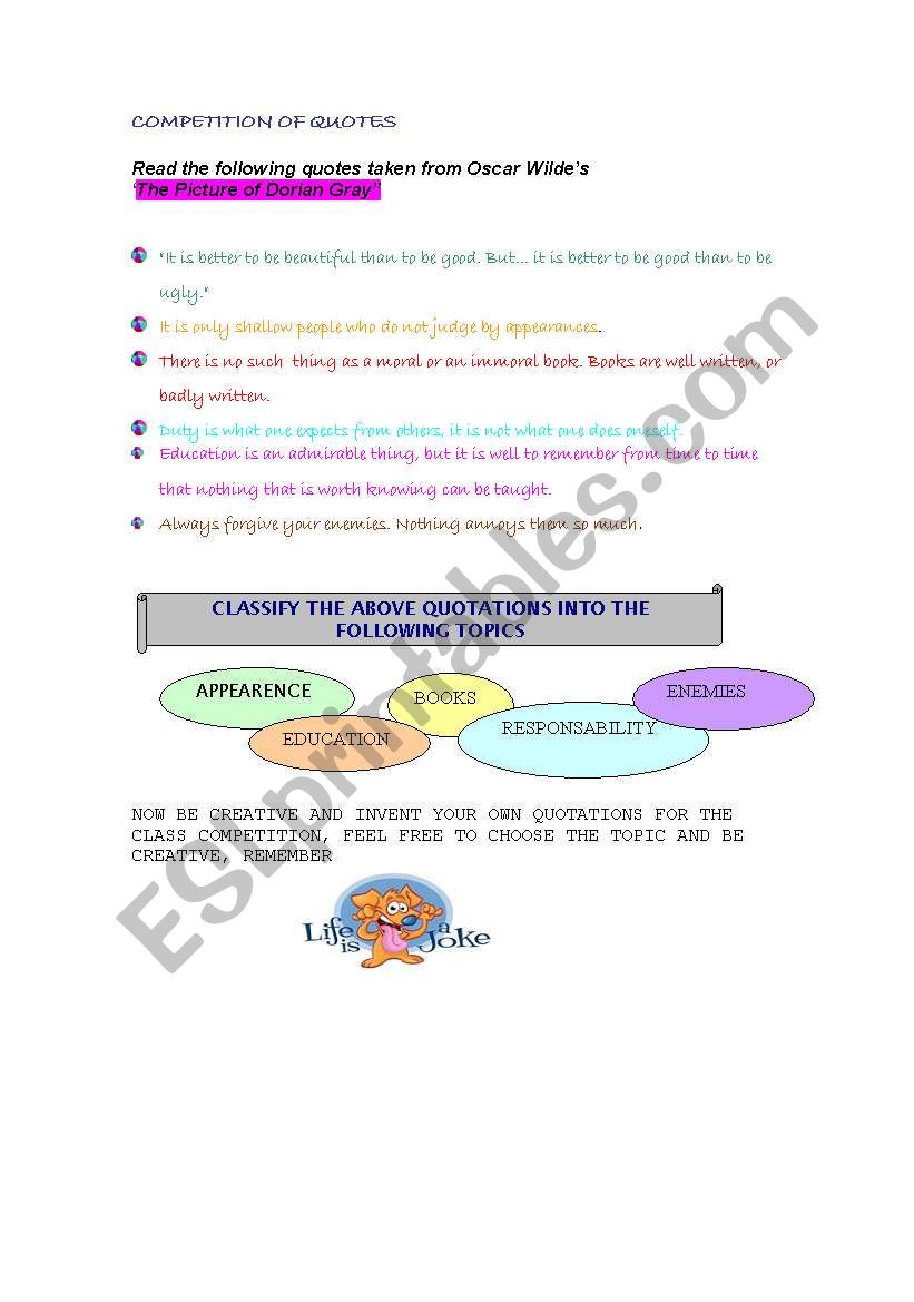 COMPETITION OF QUOTES worksheet