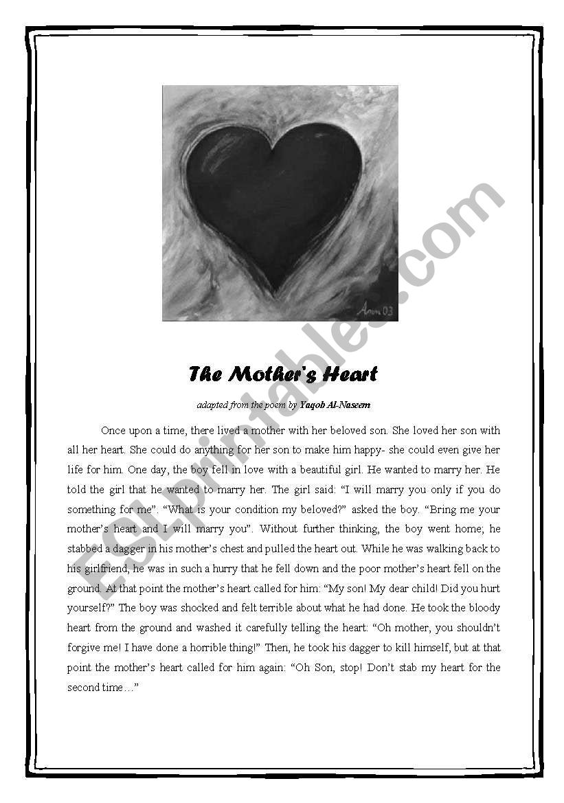 The Mothers Heart worksheet