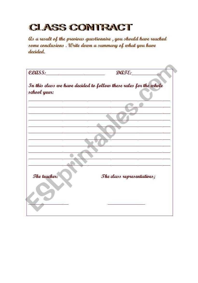 CLASS CONTRACT worksheet