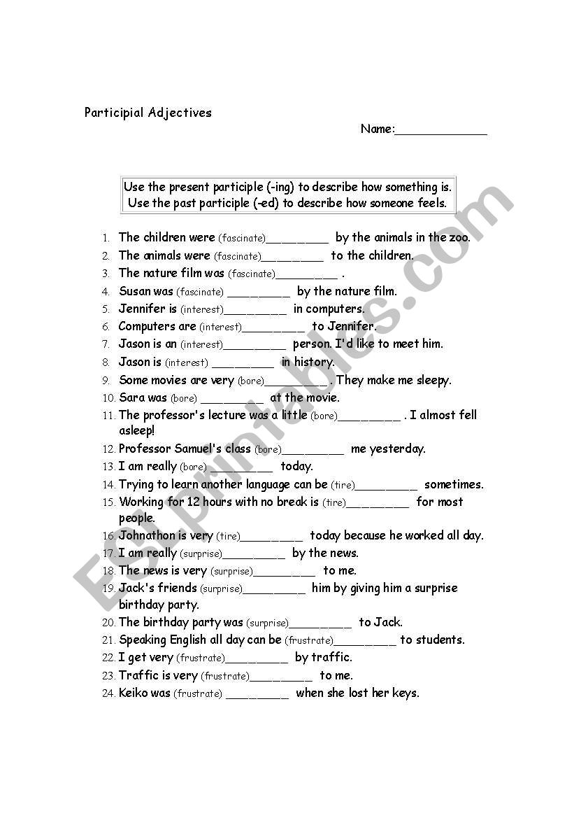 Participial Adjectives worksheet