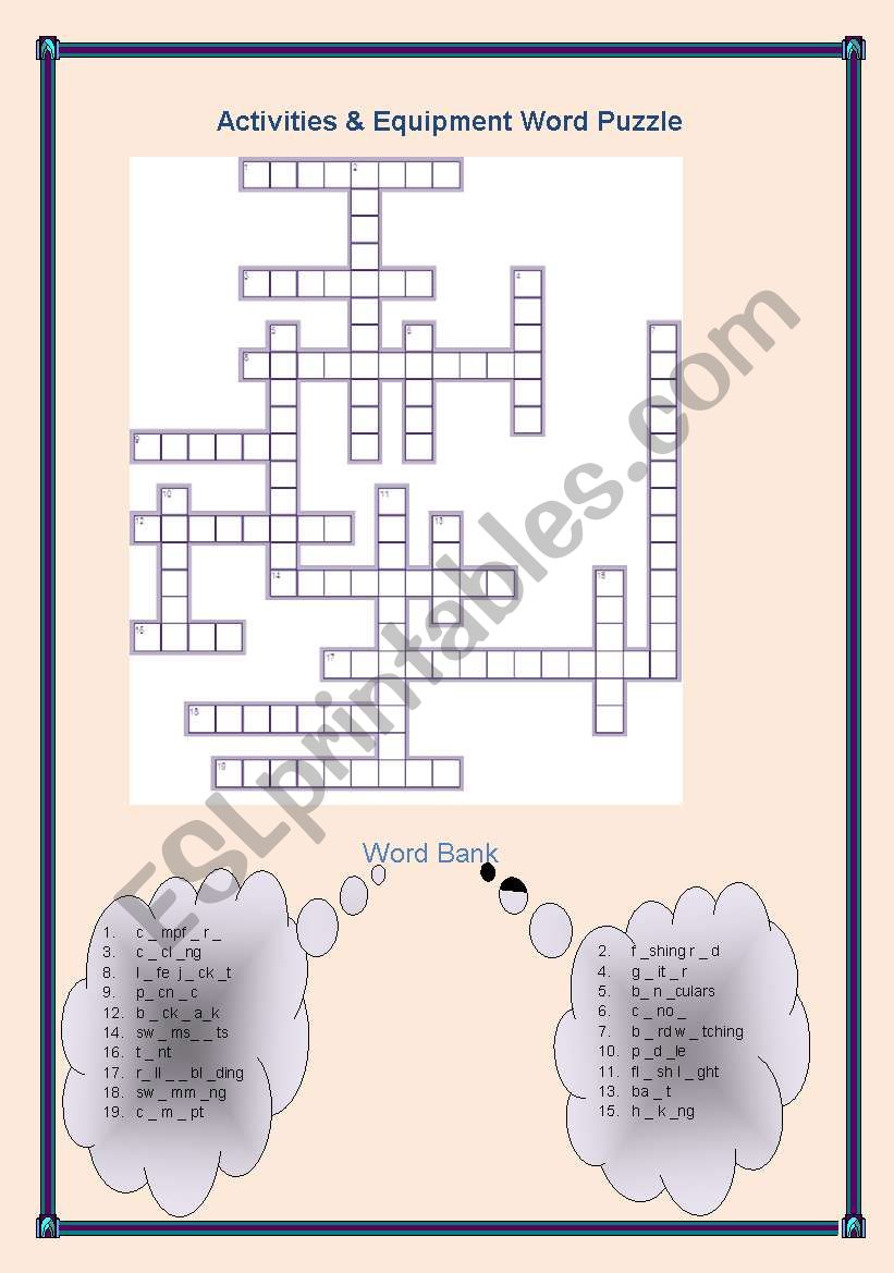 Activities & Equipment Word Puzzle