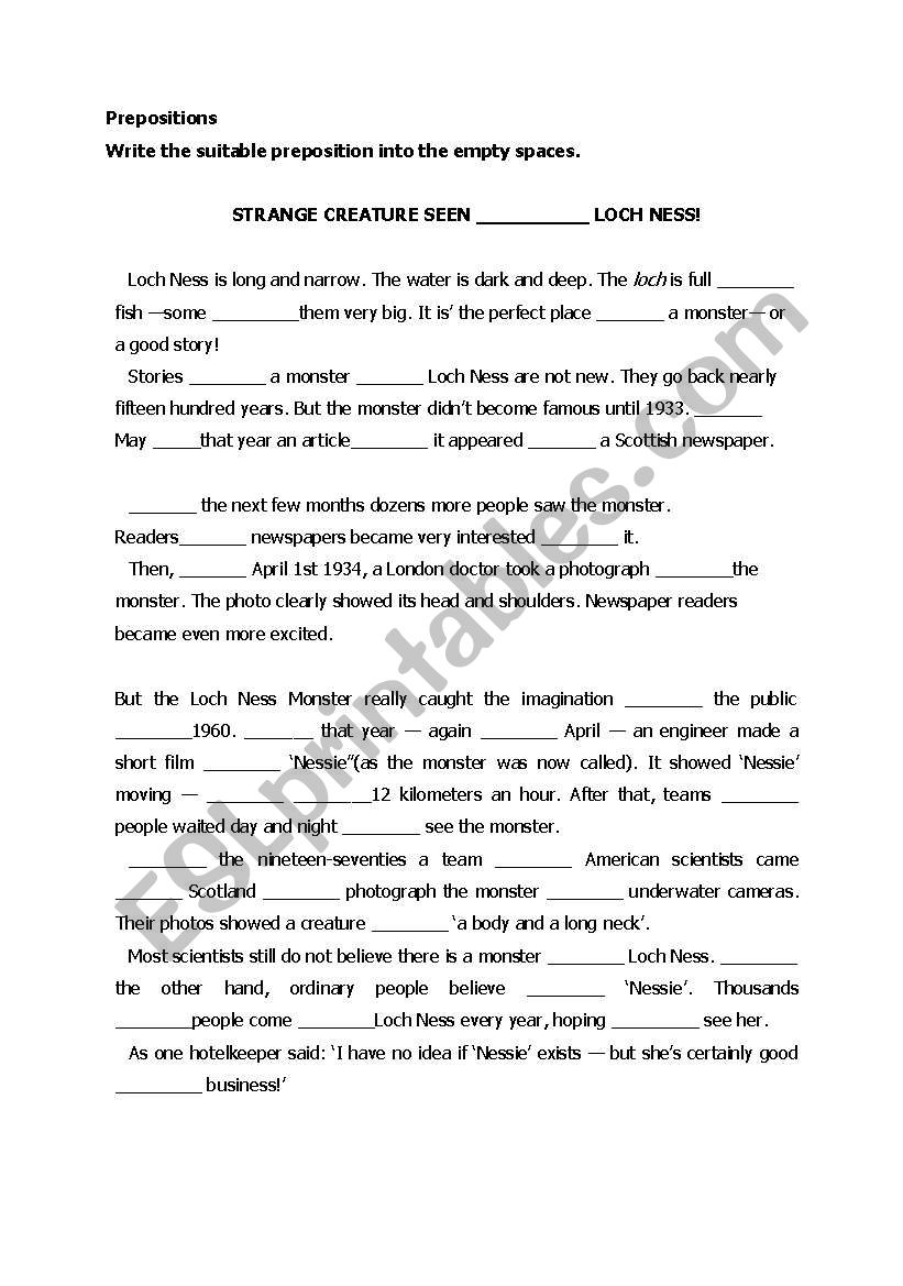 prepositions worksheet