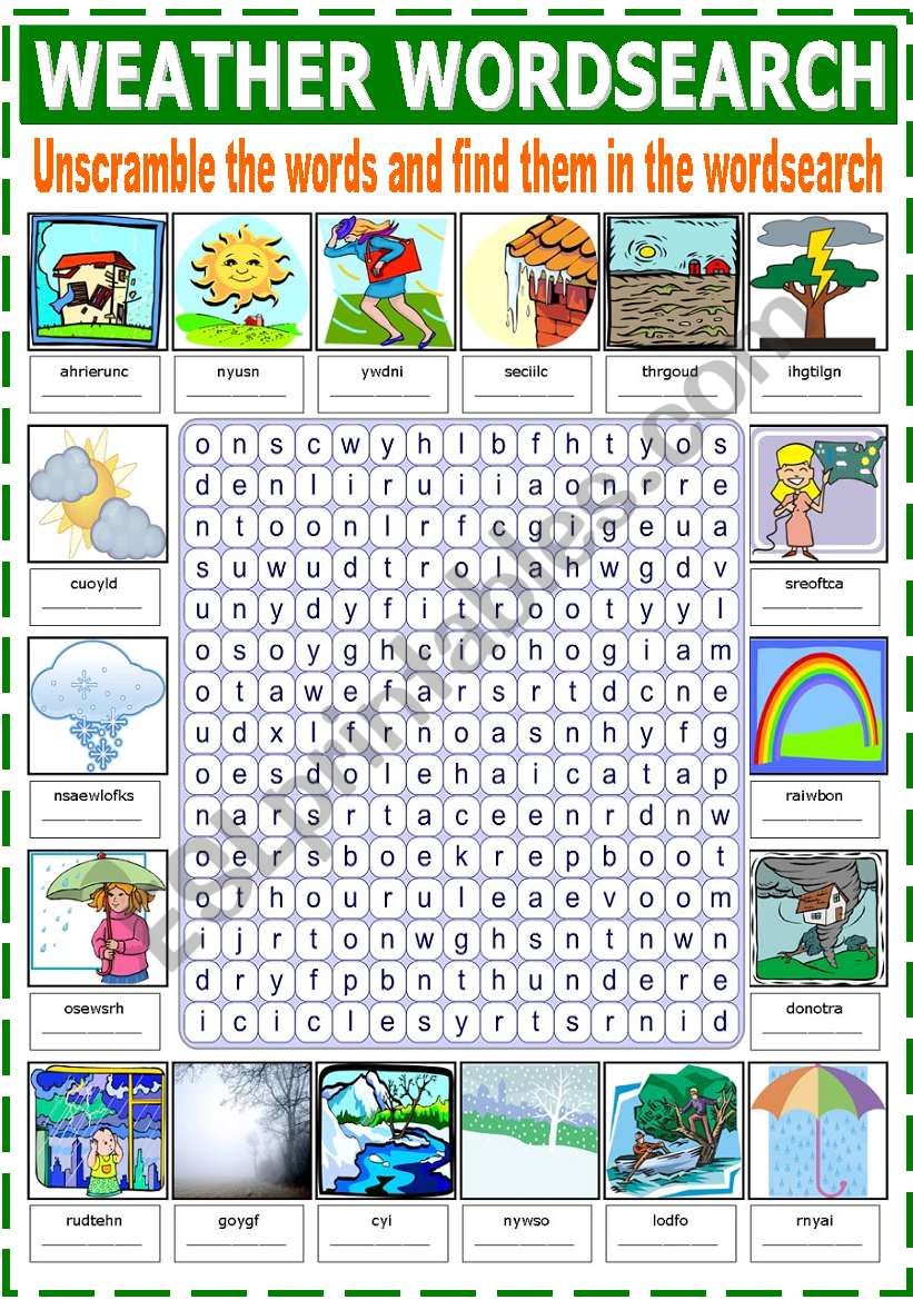 THE WEATHER (WORDSEARCH) worksheet