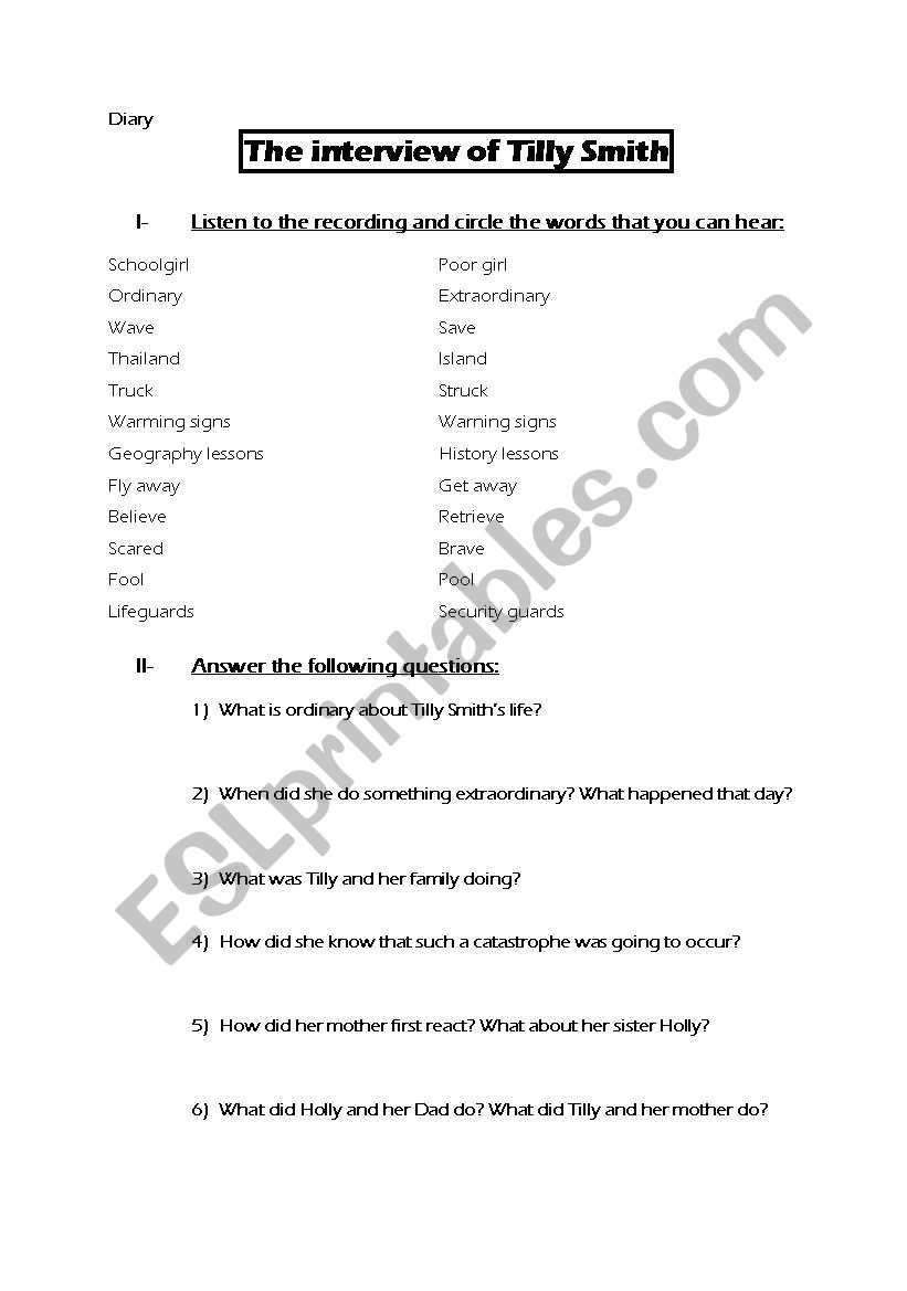 Tilly Smiths interview worksheet