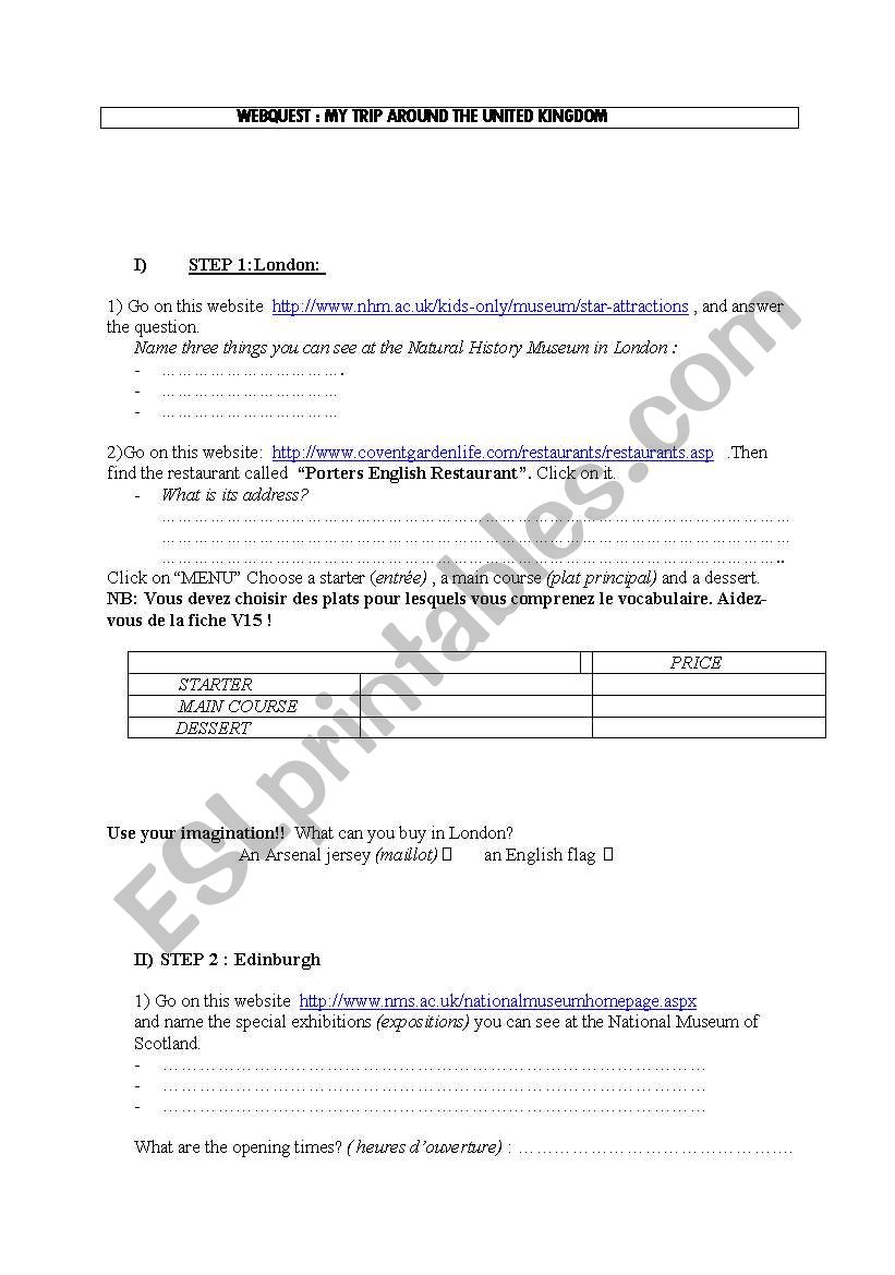 UK webquest worksheet