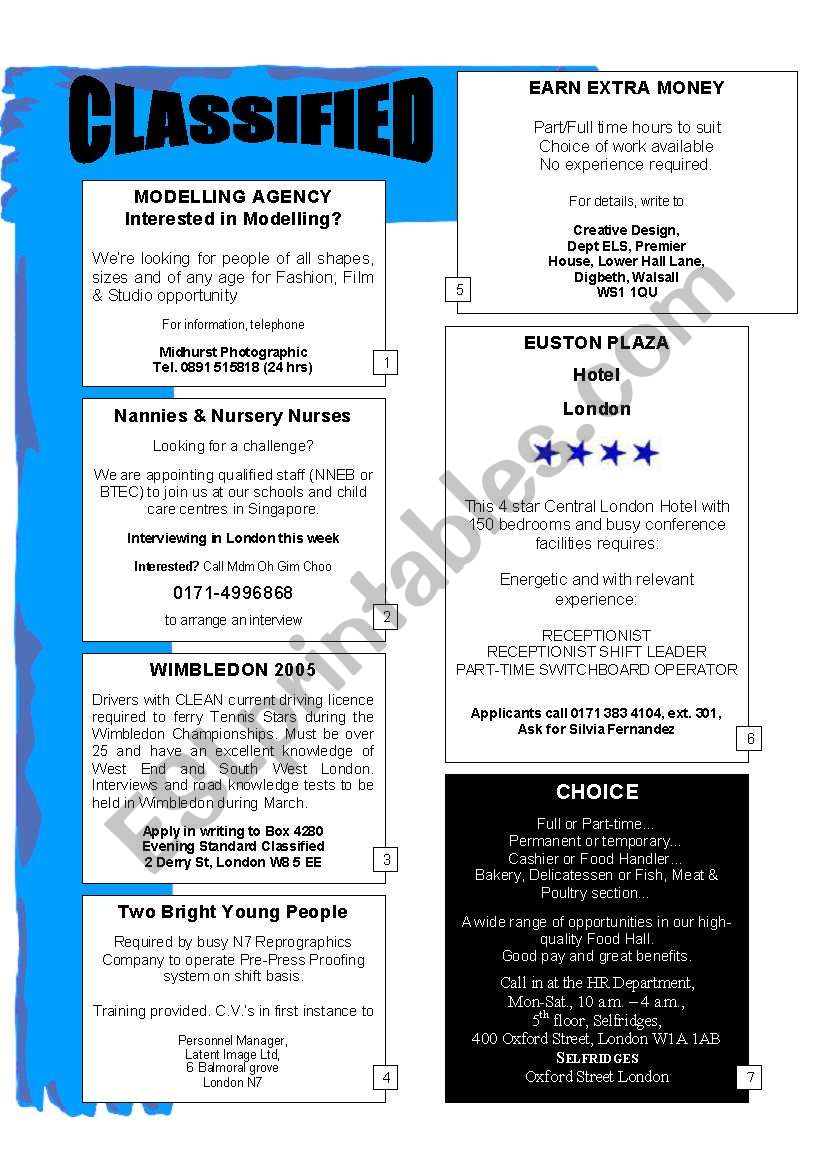 Classified worksheet