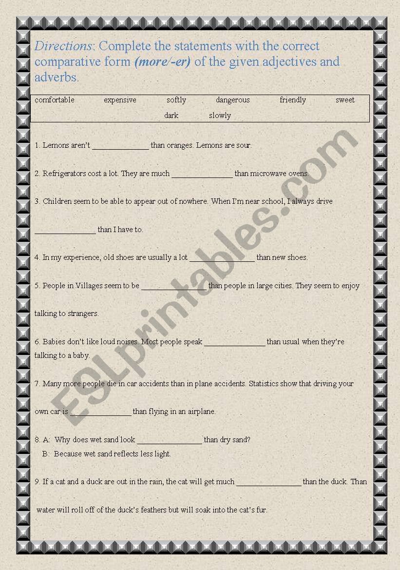 comparative worksheet