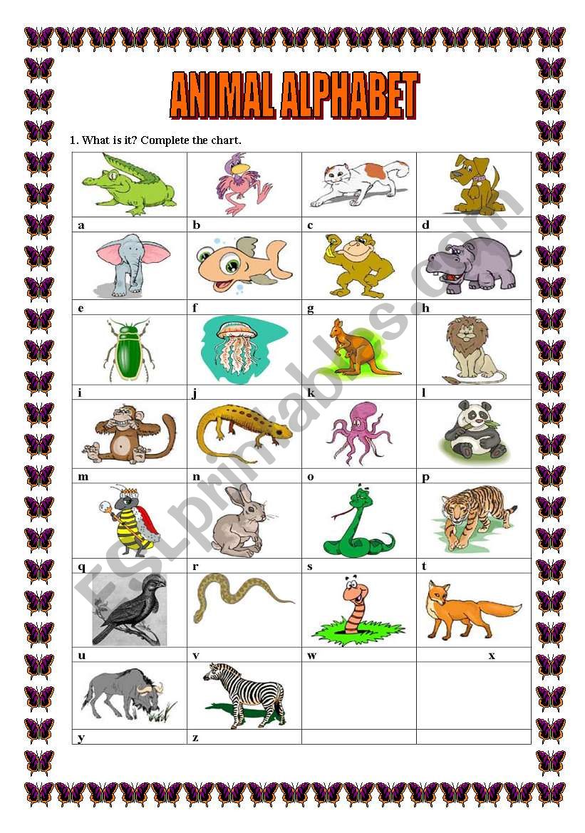 ANIMAL ALPHABET- Complete worksheet