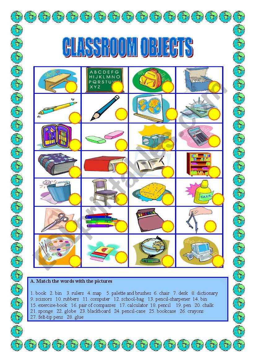 CLASSROOM OBJECTS - MATCHING worksheet