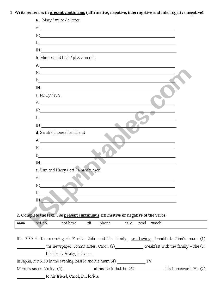 Present continuous worksheet