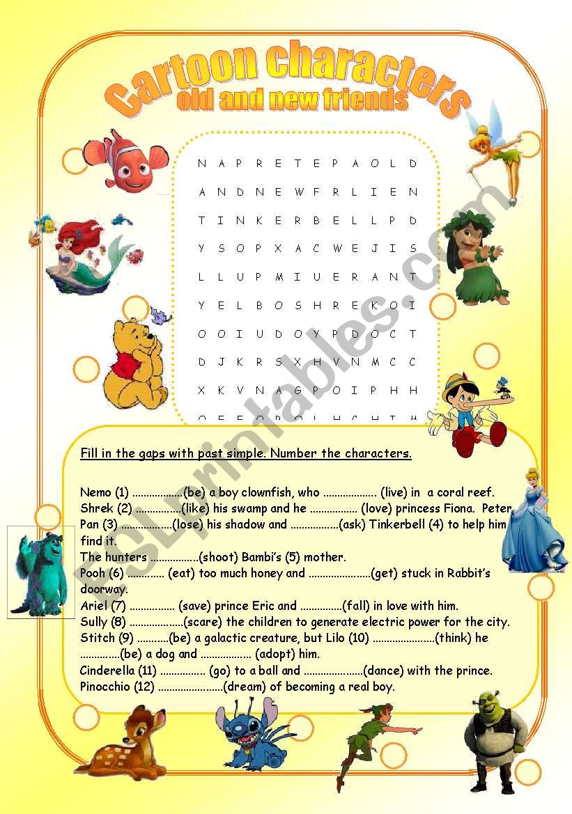 Cartoon characters worksheet