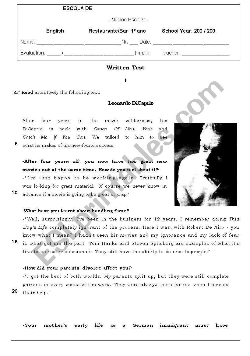 test about famous people worksheet