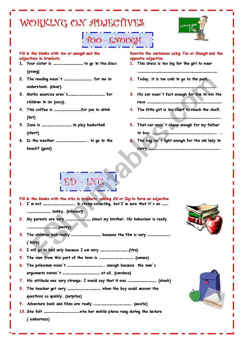 Working on adjectives worksheet